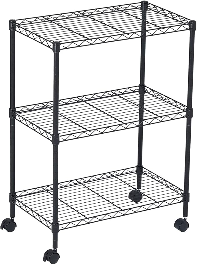 3 Tier Wire Shelving Unit Storage Rack, Metal Heavy Duty Utility Organizers, Organization Units for Metal Shelves, Pantry, Garage, Laundry Racks Durable Shelf Stand, 14"W x 24"L x 30"H, Black
