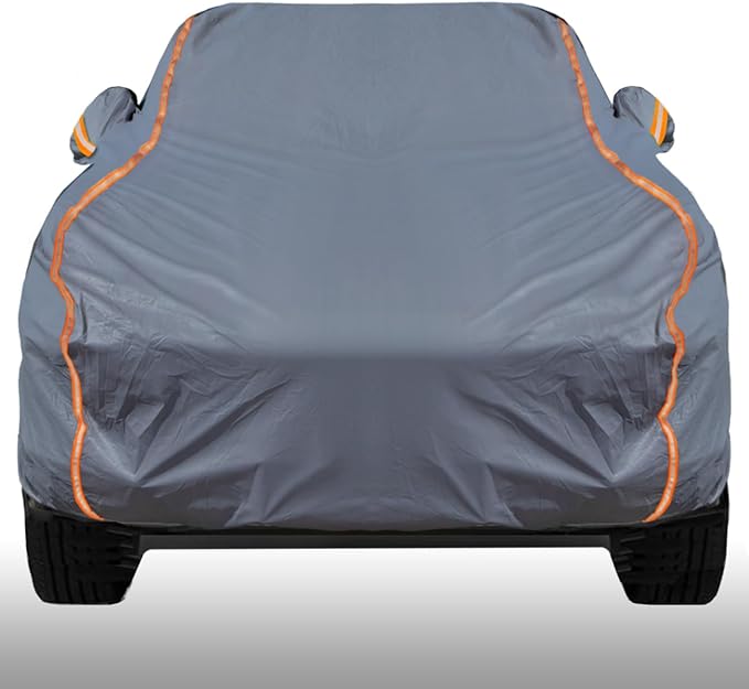 KEYOOG Universal Waterproof Heavy Weight Full Car Covers, Fit Pickup, All Weather, Outdoor Full Cover Weatherproof UV Sun Protection Snow Dust Storm Resistant with PEVA Cotton, Fit Length 198"-220"