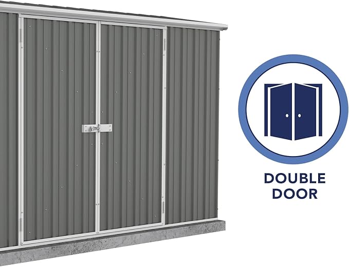Absco Premier Storage Sheds, 10'x10' Metal Garage, DIY Backyard Shed, Utility Tool Storage, Weather & Wind Resistant Aluminum Panels & Steel Frame, Maintenance-Free, 12 Year Warranty, Woodland Gray