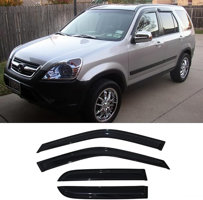 94459 Side Window Wind Vent Deflector,4pcs Outside Mount Style Shade Sun Rain Guards Set,Dark Smoke Nice Window Visor fit for 2002-2006 Honda CR-V