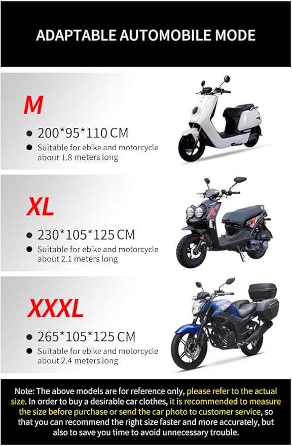 Motorcycle Cover Waterproof Outdoor, 420D Heavy Duty, 3XL95in, All Season Protection, Windproof Clasps, Storage Bag, Night Reflective Design, Fits Motorcycles, 1-2 Bikes Ebikes