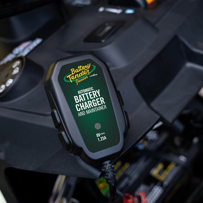 Battery Tender Junior 8V, 1.25 AMP Car Battery Charger and Maintainer: Fully Automatic 8V Automotive Battery Charger for Cars, Motorcycles, ATVs - 022-0197
