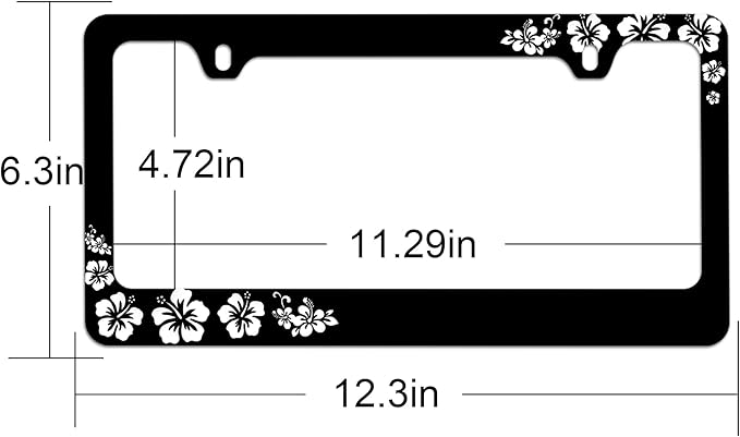 Stainless Steel Hibiscus Flower License Plate Frame Hibiscus License Plate Holder， Tropical Floral Car License Plate Covers Accessory tag Frame with Screws for Women 12.3" X 6.3"
