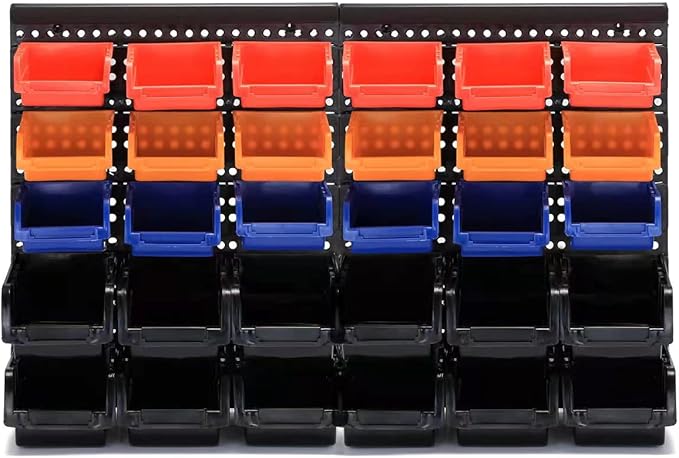 Wall Mounted Storage Bins Parts Rack 4 Colors Bin Organizer Garage Plastic Shop Tool, Garage Organizers and Storage (Style-Classic) 25.2"*16.2"