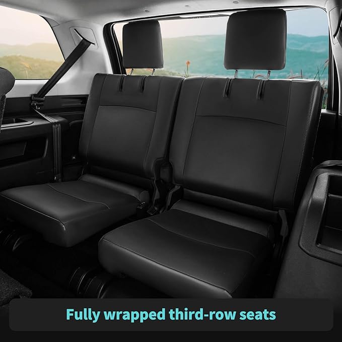 Seat Covers for Toyota 4Runner 2011-2024, Faux Leather Car Seat Cover Full Set, 3-Row-Only for 7 Seats Version-BlackBlue