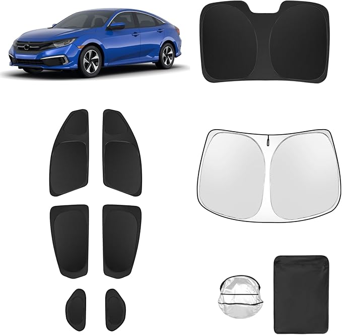 8pcs Car Window Shades for Honda Civic 2016-2021 Accessories,Windshield Side Rear Full Sunshade,Sun Visor UV Blocking, Privacy Protection and Blackout for Camping Outdoor