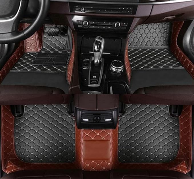 Custom All-Weather Protection Leather Car Floor Mats for Cars Sedan SUV Sports Car Waterproof Floor Mat (Black Brown)