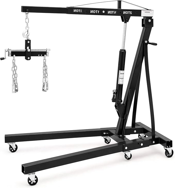 2 Ton Folding Engine Hoist with Lever, Cherry Picker Shop Crane Hoist Lift, 4400 Lbs Heavy Duty Steel Hydraulic Shop Engine Crane for Workshop and Garage, Black