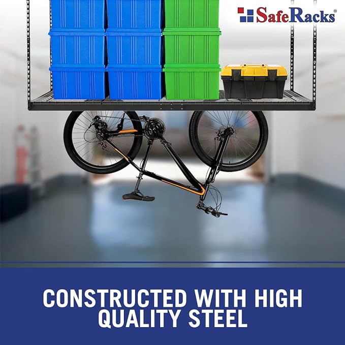 SafeRacks Overhead Garage Storage Rack, Heavy Duty Racks for Garage w/ 600 lb Capacity, Easy Garage Storage Adjustable Storage Rack Ceiling Mount Storage for Garage 4x8 White, 12"-21" (2 Pack)