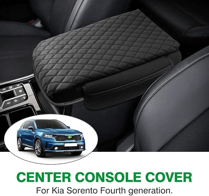 Shademax Center Console Cover Kia Sorento Accessories 2026 2025 2024 2023 2022 2021 Armrest Cover Center Console Pad for Kia Sorento PU Leather Armrest Seat Box Cover Protector w/Pockets Storage Bag