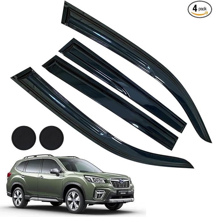 Rain Guards for Forester SK 2019-2024, Tape-on Side Window Deflectors for Forester SK, Window Visors for Subaru Cars,for Subaru Car Accessories 4 Rain Guards ＆ 2 Car Coasters