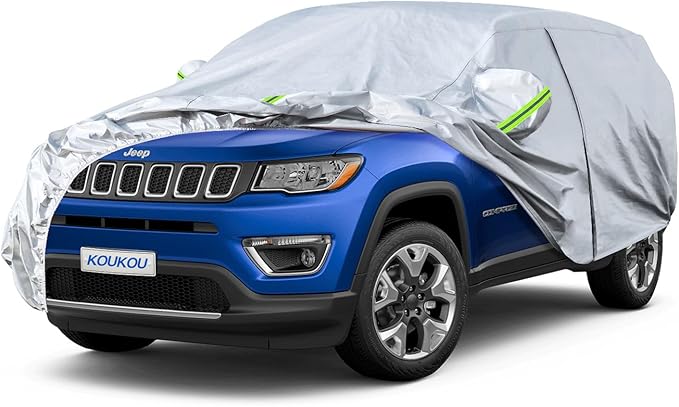 KouKou 6 Layers SUV Car Cover Waterproof All Weather, Outdoor Rain UV Dust Protection, Universal Fit for Jeep Compass, Renegade, Ford Escape, Mazda CX3,CX30, BMW X1, etc.(up to 181 inches)