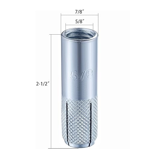 Wensilon(20 pcs) 5/8"-11 Premium Zinc Plated Carbon Steel Drop in Anchors Assortment, Knurled Drop-in-Anchor for Solid Concrete, Internal Forced Expansion Screw Bolts