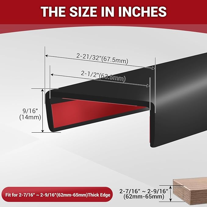 Rubber Edge Trim, Flexible Self-Adhesive U Shaped Peel and Stick Edge Banding, 2-1/2"(63.5mm) U Channel Edge Protector, Edge Guards for Woods, Furniture, 20Ft, Black Color