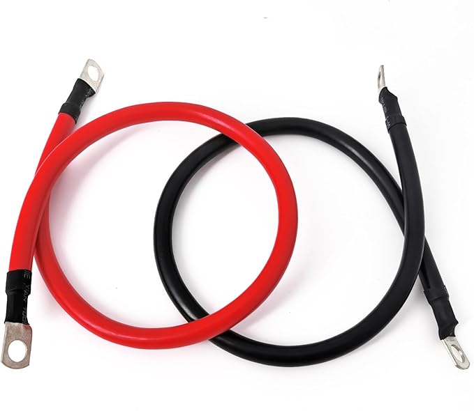 A ABIGAIL 2 AWG Battery Cable 2AWG Gauge Pure Copper Battery Inverter Cables with 3/8 in Lugs Both Ends Power Inverter Wire Set for Automotive Solar Marine Boat RV Car Motorcycle Red and Black (2FT)