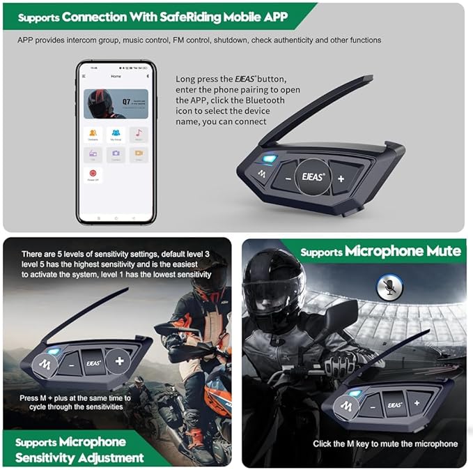 Motorcycle Bluetooth intercom MS20 2000m Helmet Intercom,20 Riders Motorcycle Bluetooth Headset,Universal Bluetooth Helmet Headset,Helmet Communication System FM/Hard &Soft Mic/1Pack
