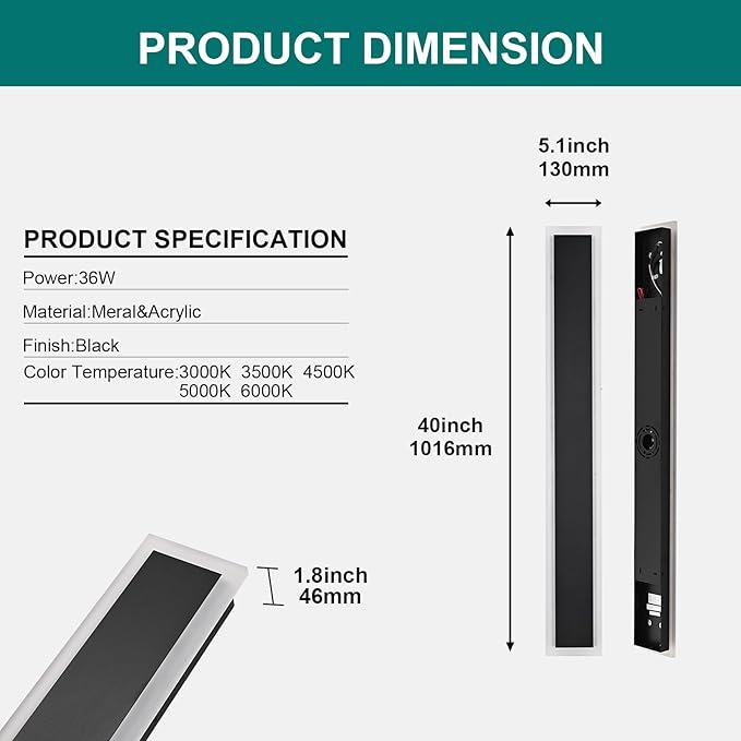 2 Pack Modern Outdoor Long Wall Lights Fixture,40 inch Outdoor LED Wall Sconce Light,Dimmable Outside Wall Led Linear Lights,Exterior Lighting Fixtures for Garage,Porch,Patio,Front Door