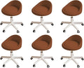 Rolling Stool Set of 6 Rolling Hydraulic Salon Stool with Low Backrest - Adjustable Swivel Chair for SPA, Shop, Salon, Massage, or Medical Office Brown