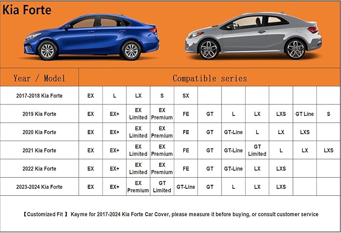 Kayme 6 Layers Car Cover Custom Fit for Kia Forte (2017-2025) Waterproof All Weather for Automobiles, Outdoor Full Cover Rain Sun UV Protection.Silver