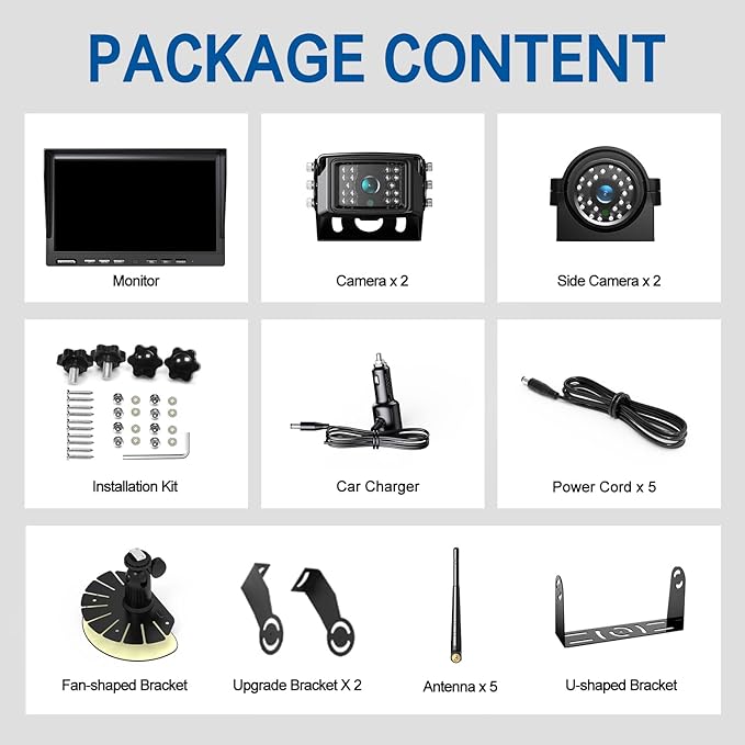 10'' 1080P Wireless Backup Camera System, 10 Inch DVR Quad Split Monitor Wireless Rear Side View Cameras, IP69 Waterproof Digital Signal Record System for RV/Truck/Trailer/Camper-BW104SL