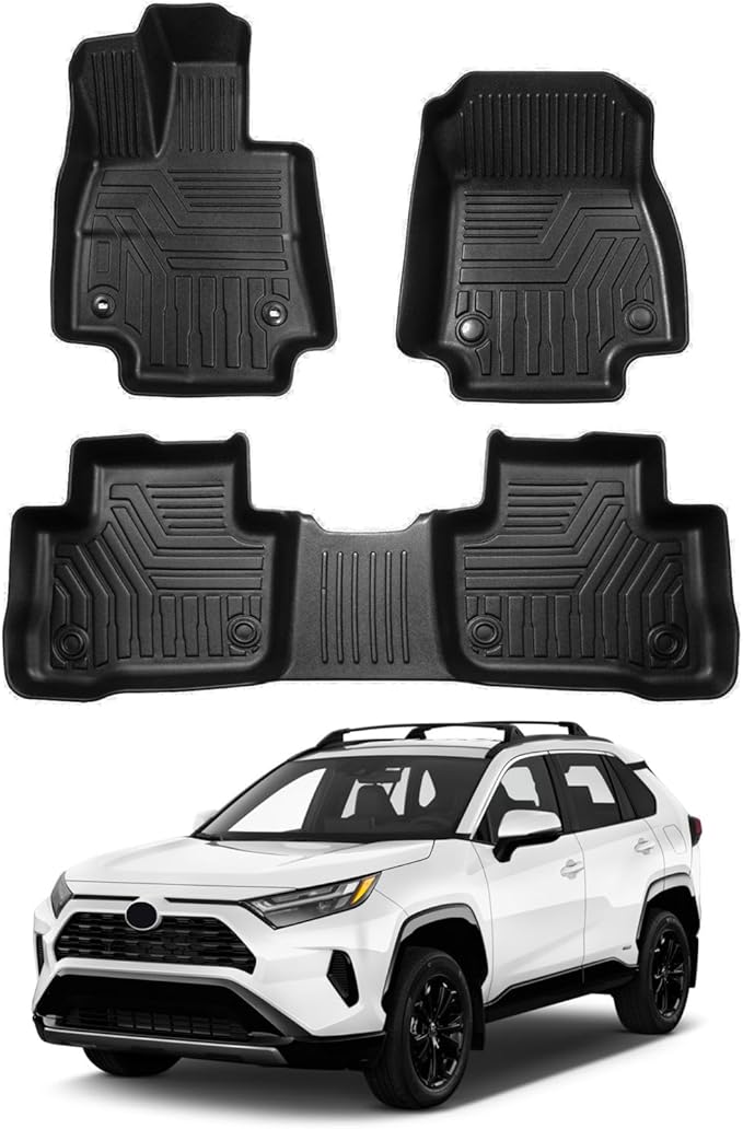 Powerty Floor Mats for 2019-2024 2025 Toyota RAV4 Accessories All Weather Floor Liner 3D TPO 1st & 2nd Row Floor Mat Heavy-Duty Floor Liners(FIT All Models)