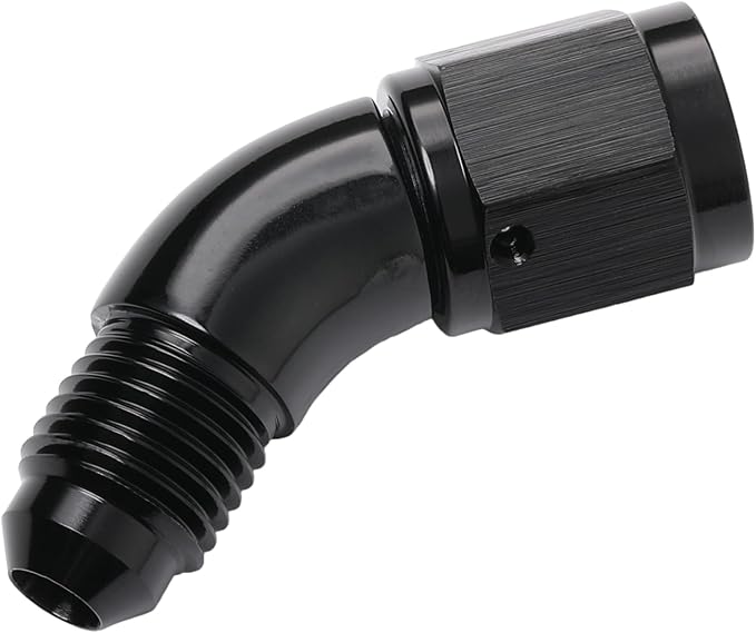 45 Degree 4AN Male to 4AN Female Swivel Full Flow Fitting Adapter Coupler Aluminum Black