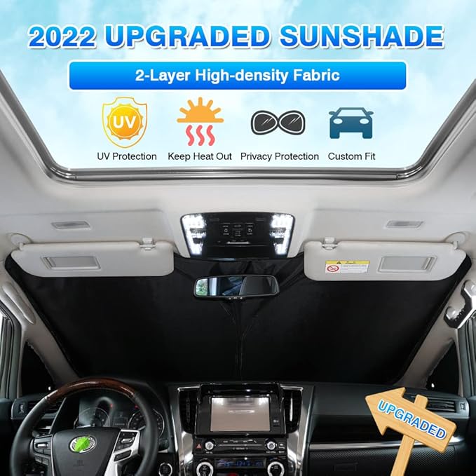 T TGBROS Windshield Sun Shade Custom Fit for 2022-2023 2024 2025 Nissan Frontier Accessories Foldable Sun Shield Reflective Polyester Sun Visor Cover Block Heat and Sun Protection