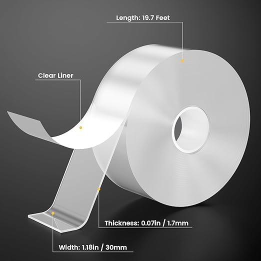 Double Sided Tape Heavy Duty Adhesive Tape Mounting Tape, Wall Sticky for Hanging, Nano Two Sided Tapes Strong Removable Wall Sticky Strips for Car, Home, Office - 19.7FT x 1.18IN