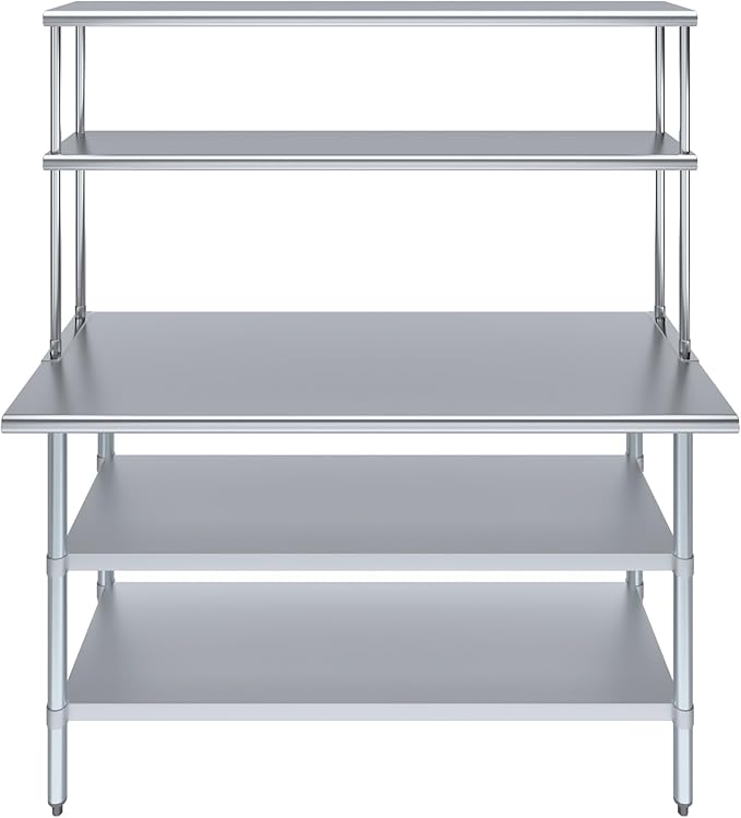 Amgood Stainless Steel Work Table with 2 Shelves | Metal Kitchen Prep Table & Shelving Combo (24" x 60" Table with 2 Shelves + 12" Overshelf)