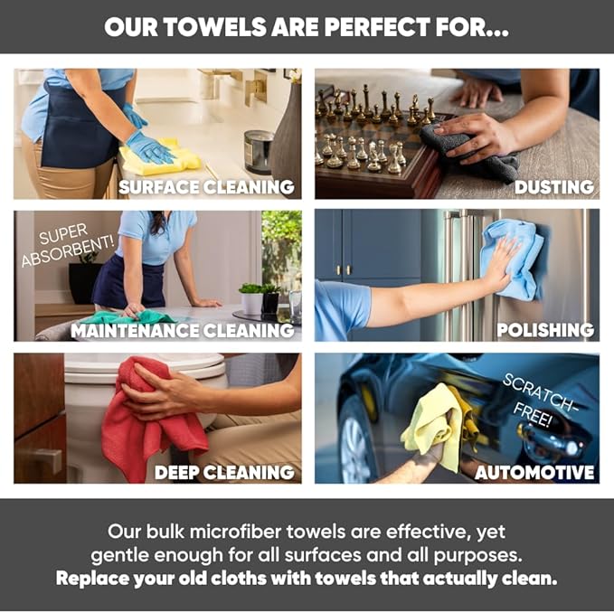 16" x 16" All Purpose Microfiber Towels - 50 Pack - Reusable Wash Cloths, Dust, Kitchen, Car, Shop Rags for Cleaning (Yellow)