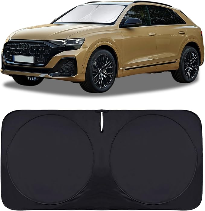Custom Sunshade Windshield Sun Shade for 2018-2023 2024 2025 2026 Audi Q5 Q8 SUV Accessories Front Window Shades Cover for Windshield Sun Visor Screen Foldable 2 Layers 210T Protector Blocks UV Rays