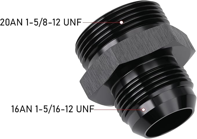 16AN Male Flare to 20AN ORB O-ring Boss Fuel Pump Rail Adapter Fitting Aluminum Black, Pack of 2