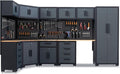 15-Piece Corner Garage Storage Cabinet System - Heavy Duty Workshop Set w/Corner Cabinet Includes Workbench, Pegboard & Lockable Drawers | Metal Tool Organization System for Garage/Workshop
