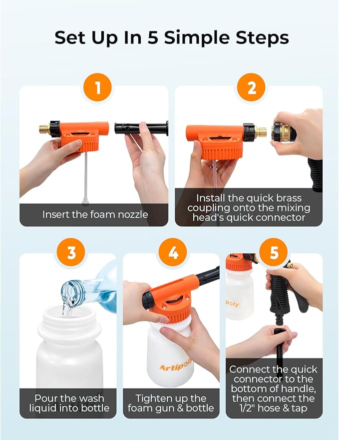 Car Wash Foam Gun + Microfiber Wash Mitt - Car Foam Sprayer - Foam Cannon for Hose - Spray Foam Gun Cleaner - Snow Foam Blaster for Cars, Boats, RVs, Foam Cannon Connects to Any Garden Hose