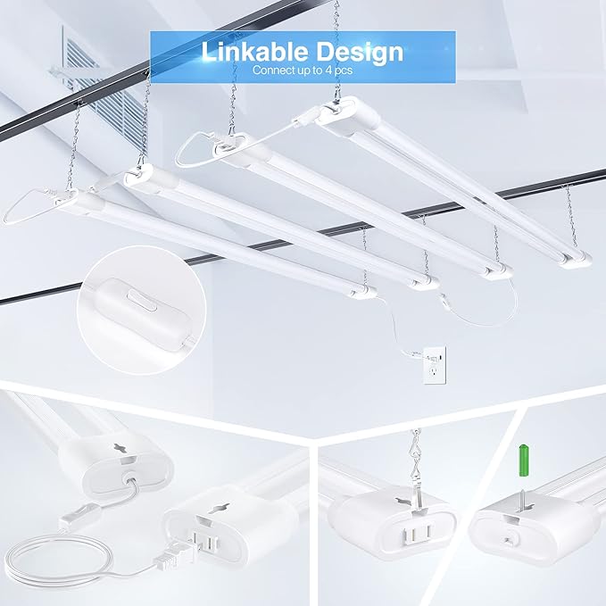 Ensenior 10 Pack Linkable Led Shop Light 4ft for Garage, 4400 High Lumens, 36W Equivalent 280W, 5000K Daylight, 48 Inch Utility shop led lights, Surface or Hanging Mount Fixtures, White, ETL Certified