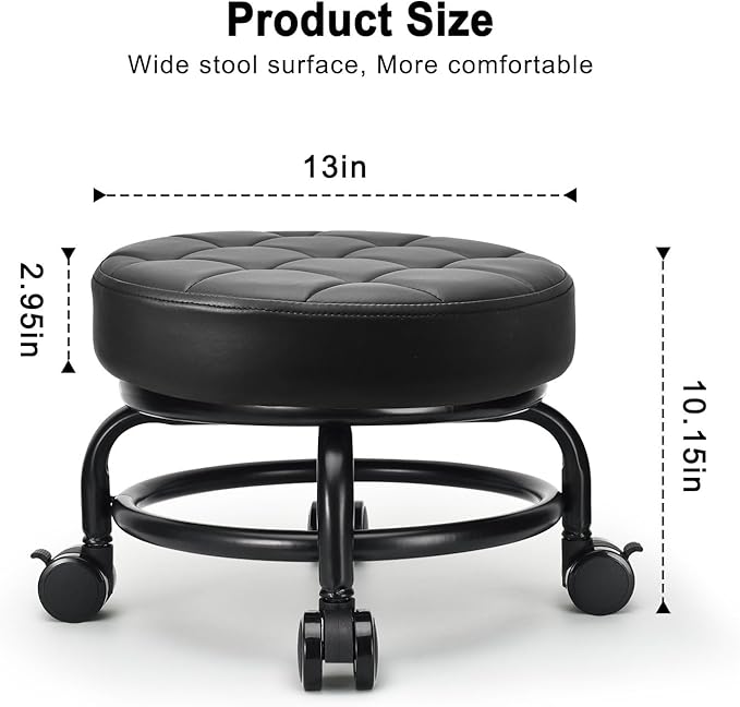 Low Roller Seat Low Height Rolling Stool PU Leather Rolling Stool, Modern Rolling Chair for Home Office Garage Shop