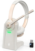 Wireless Headset with Mic for Work, Bluetooth Headset with AI Noise Canceling Microphone, Wireless Headphones with USB Dongle, Charging Base & Mic Mute for for PC/Cell Phones/Call Center/Teams