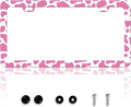 Pink Cow Print License Plate Frame Animal Texture License Plate Frames Personalise Stainless Steel Funny Design Compatible with Standard License Plate Holder for USA Canada 6 X 12 Inch with Screws