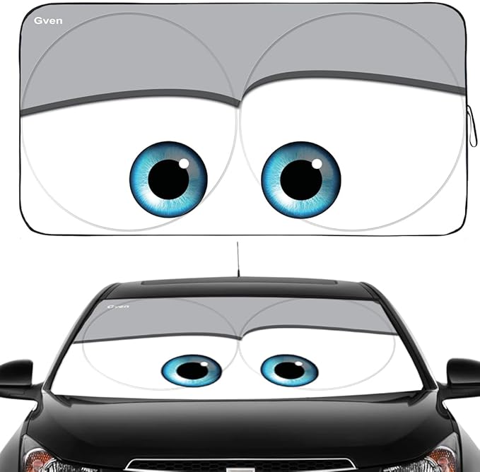 Gven Windshield Sun Shade, The Original Patented Car Eyes 2025 Car Sun Shade Windshield for Front Window Automotive Interior Cover Sun Visor Protector 240T Keep Your Vehicle Cool (Eyes-Grey, S)