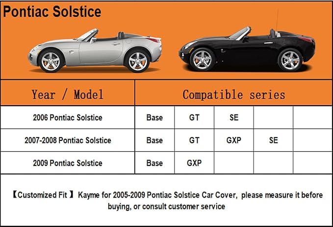 Kayme 7 Layers Car Cover Custom Fit for Pontiac Solstice (2005-2009) Waterproof All Weather for Automobiles, Outdoor Full Cover Rain Sun UV Protection.