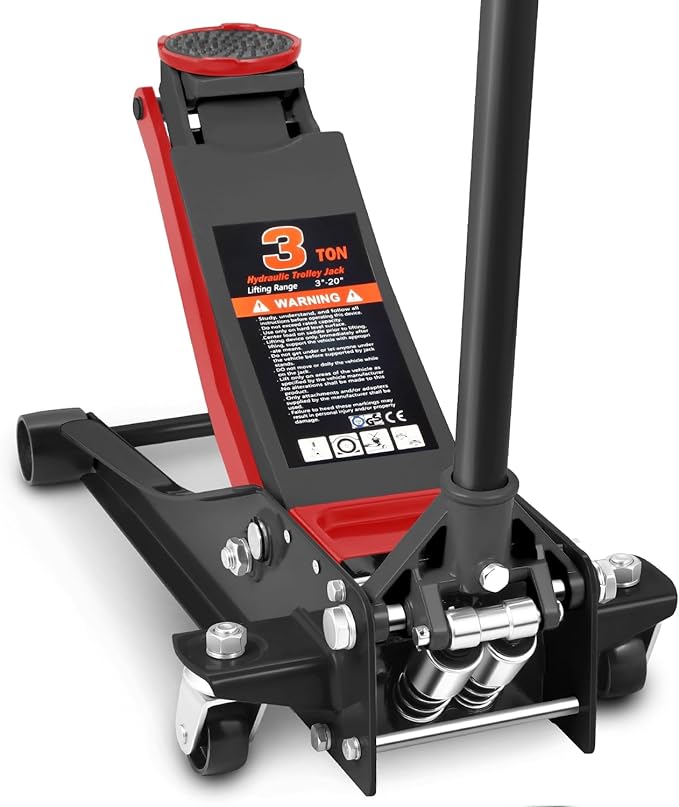 DNA MOTORING Floor Jack 3 Ton (6000 lbs) Capacity, Fast Lift Service Jack Low Profile Steel Heavy Duty Hydraulic Car Jack, Lifting Range 3"-20", Black, TOOLS-00475-BK