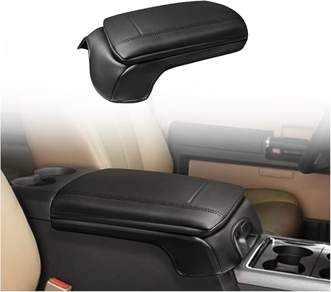 Muslogy Center Console Armrest Cover Compatible with Ford F250 F350 F450 2011-2016 Super Duty Comfort Armrest Pad Arm Rest Cushion Vegan Leather Protector 1-Inch Extra Thick(Bucket Seat ONLY)