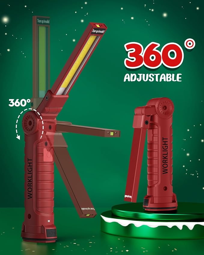 Coquimbo Tools Gifts for Men Dad Husband, Rechargeable LED Work Light Grill Light Magnetic Flashlight with Hanging Hook 5 Modes 360° Rotate Birthday Gifts for Him Grandpa (2 Pack Red)