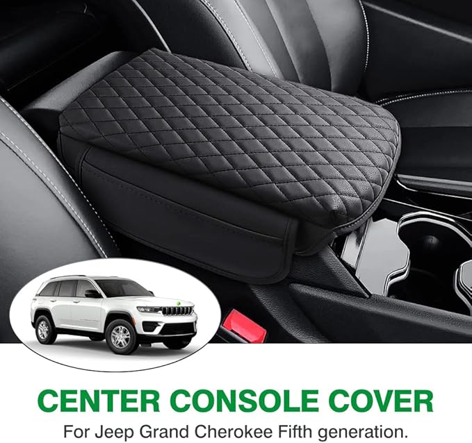 Shademax Custom for Center Console Cover Jeep Grand Cherokee WL 2022-2024 2025 2026 Accessories Armrest Cover Center Console Pad PU Leather Armrest Seat Box Cover Protector with Pockets Storage Bag