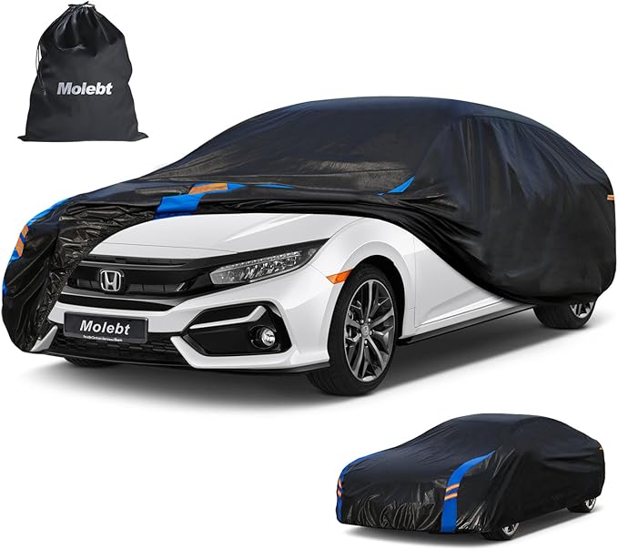 Car Cover Waterproof All Weather for Automobiles, Full Exterior Covers for Sedan & Coupe (179-185 inch) Universal Fit for Honda Civic, Nissan Altima, etc. Rain Winter Sun Snow Protection.