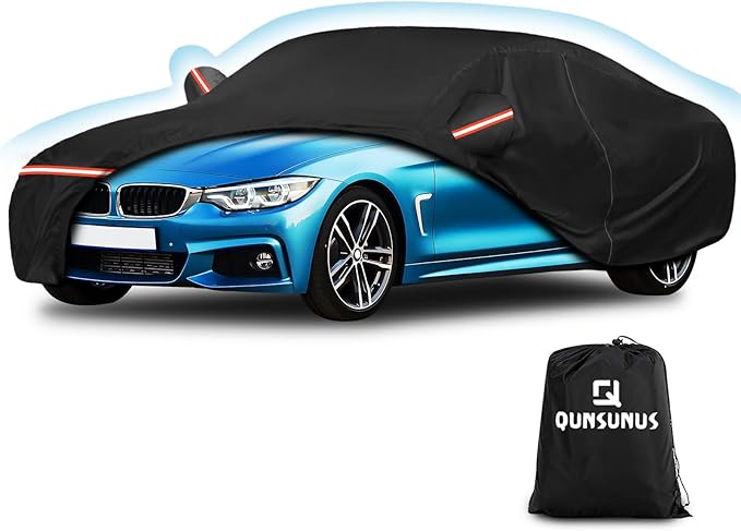 QUNSUNUS Waterproof Car Cover for BMW M4/ 4 Series 420i 428i 430i 435i 440i /4 Coupe 2014-2024, Outdoor All Weather Full Exterior Cover with Straps and Zipper for Wind, Sun, UV and Dust Protection