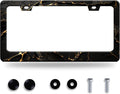 Marble License Plate Frame Black Gold Marble Printed License Plate Stainless Steel Funny License Plate Holder Men Women Colorful Car Accessory Decoration 12.3" x 6.3"