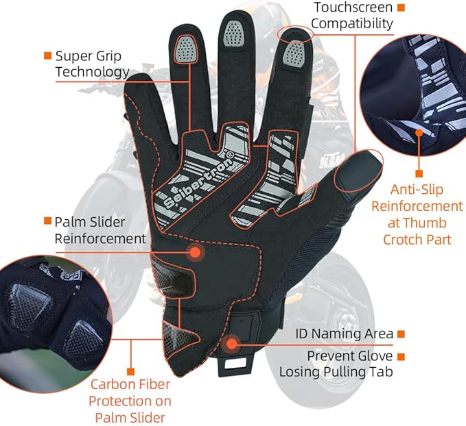 Seibertron SPS Series Touchscreen Motorcycle Motocross BMX ATV MTB Bicycle Cycling Full or Half Finger Gloves Adult and Youth