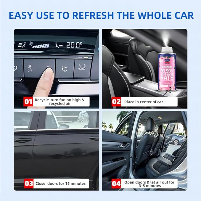 Glodway Whole Car Air Refresher Spray,Odor Eliminator Eliminates Strong Vehicle Odors,Magnolia Scent-6 Ounce Spray Bottle (Plack of 3)