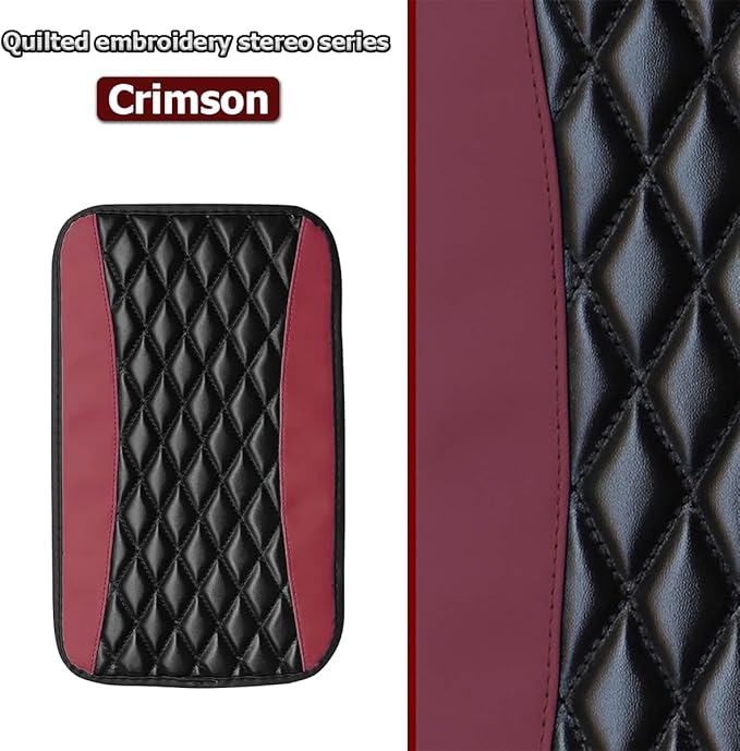 Car Center Console Cushion Pad, Universal Leather Waterproof Armrest Seat Box Cover Protector,Comfortable Car Decor Accessories Fit for Most Cars, Vehicles, SUVs (Wine Red)
